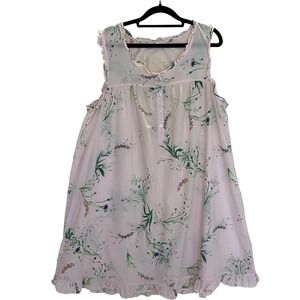 Adonna Sleepwear Floral Print Sleeveless Nightgown Ruffle Trimmed Pajama Dress M